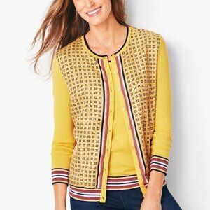 Talbots Charming Geo Print Cardigan Sweater Medium Button Front Preppy Academia